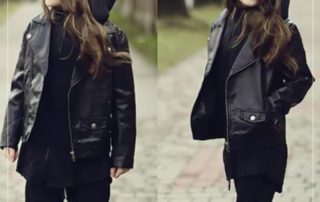 Child wearing leather jacket